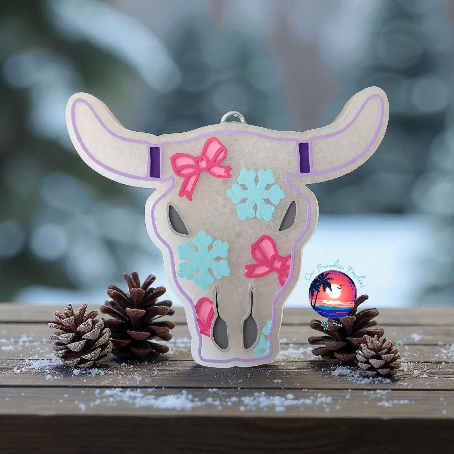 Winter Snowflakes and Bows Bull Skull INSERT Freshie Mold