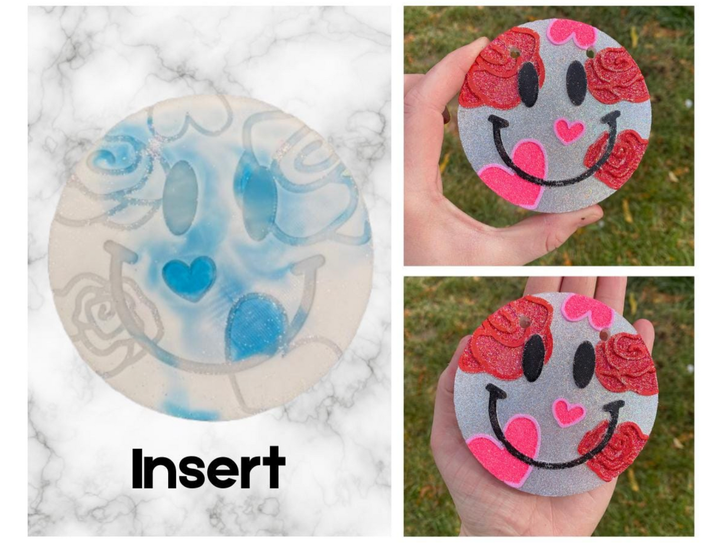 Valentine's Day Rose and Heart Insert for Circle Freshie Mold
