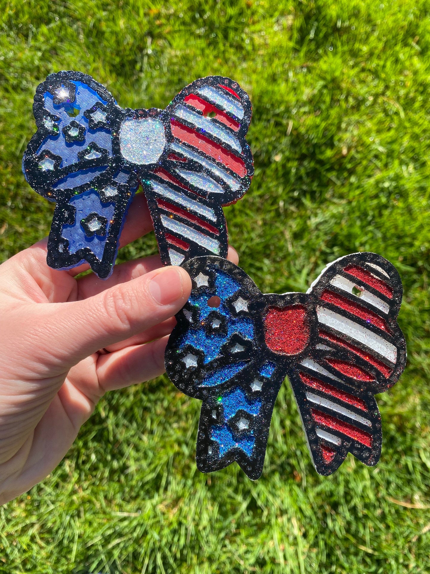American Bow Freshie Silicone Mold, coquette bow molds, fourth of July freshie mold, USA bow car freshener, stars and stripes freshie mold,