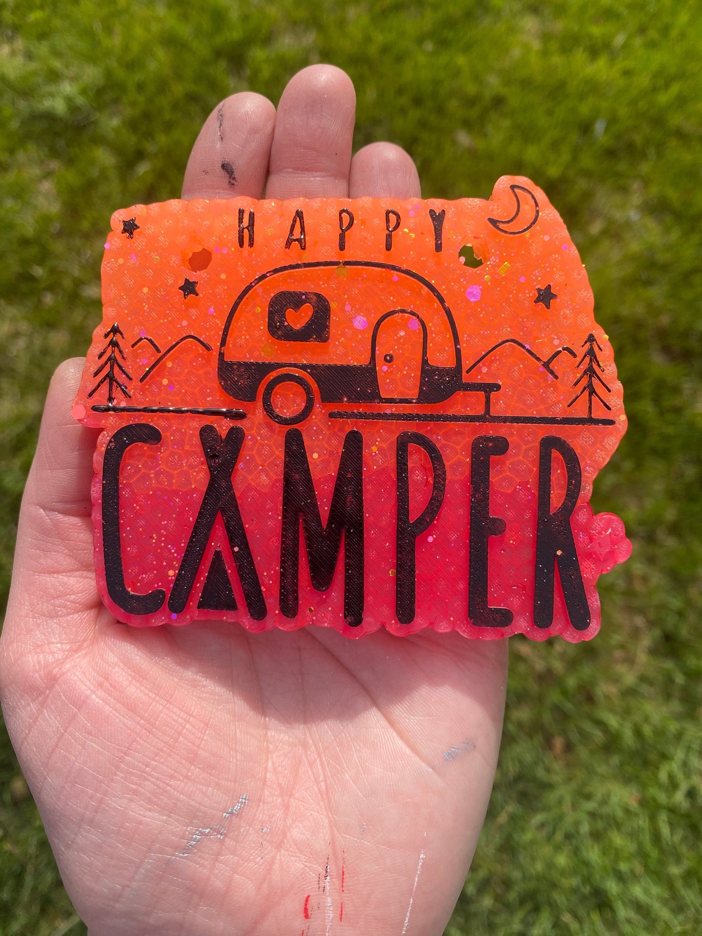Happy Camper Mold, freshie making supplies, popular freshie, best selling freshies, summer freshies, camping outdoors, vacation freshie mold
