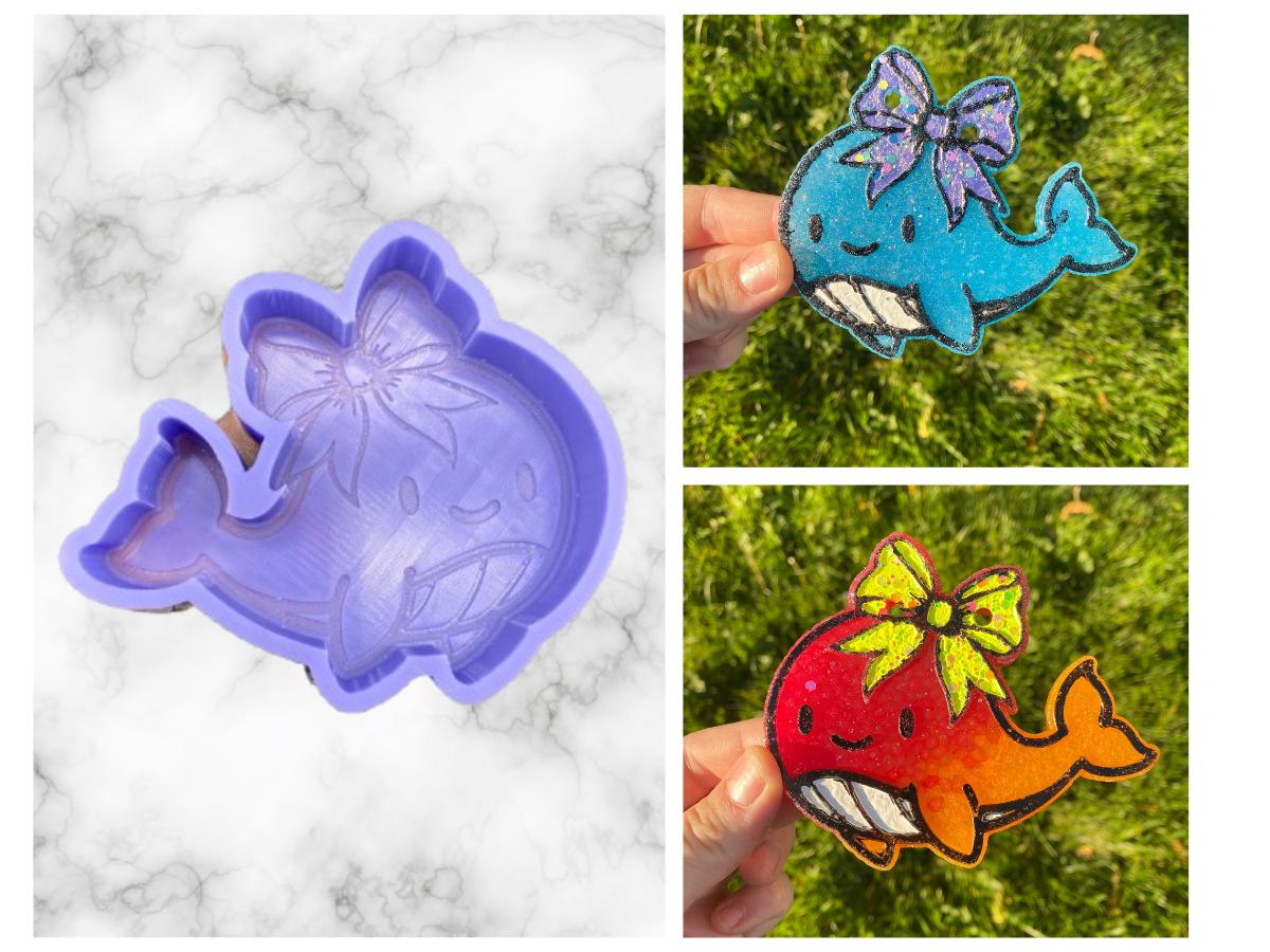 Whale with Bow Freshie Silicone Mold, aroma bead molds, freshie making supplies, animal freshie mold, bestselling freshie molds