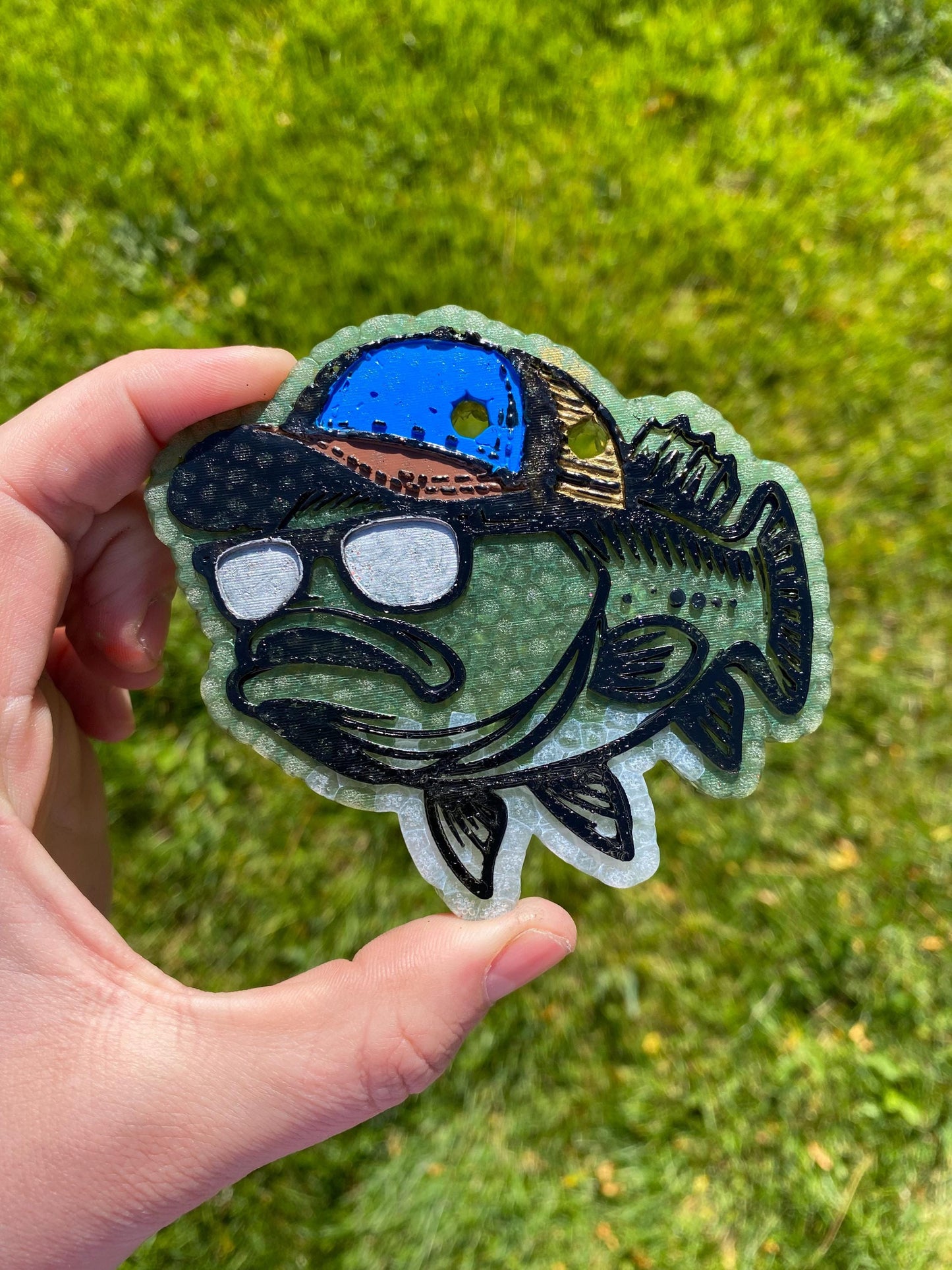 Fish with Baseball Cap Freshie Mold, bass freshie supplies, fishing silicone baking mold, freshie molds for men, fishing trip freshie mold
