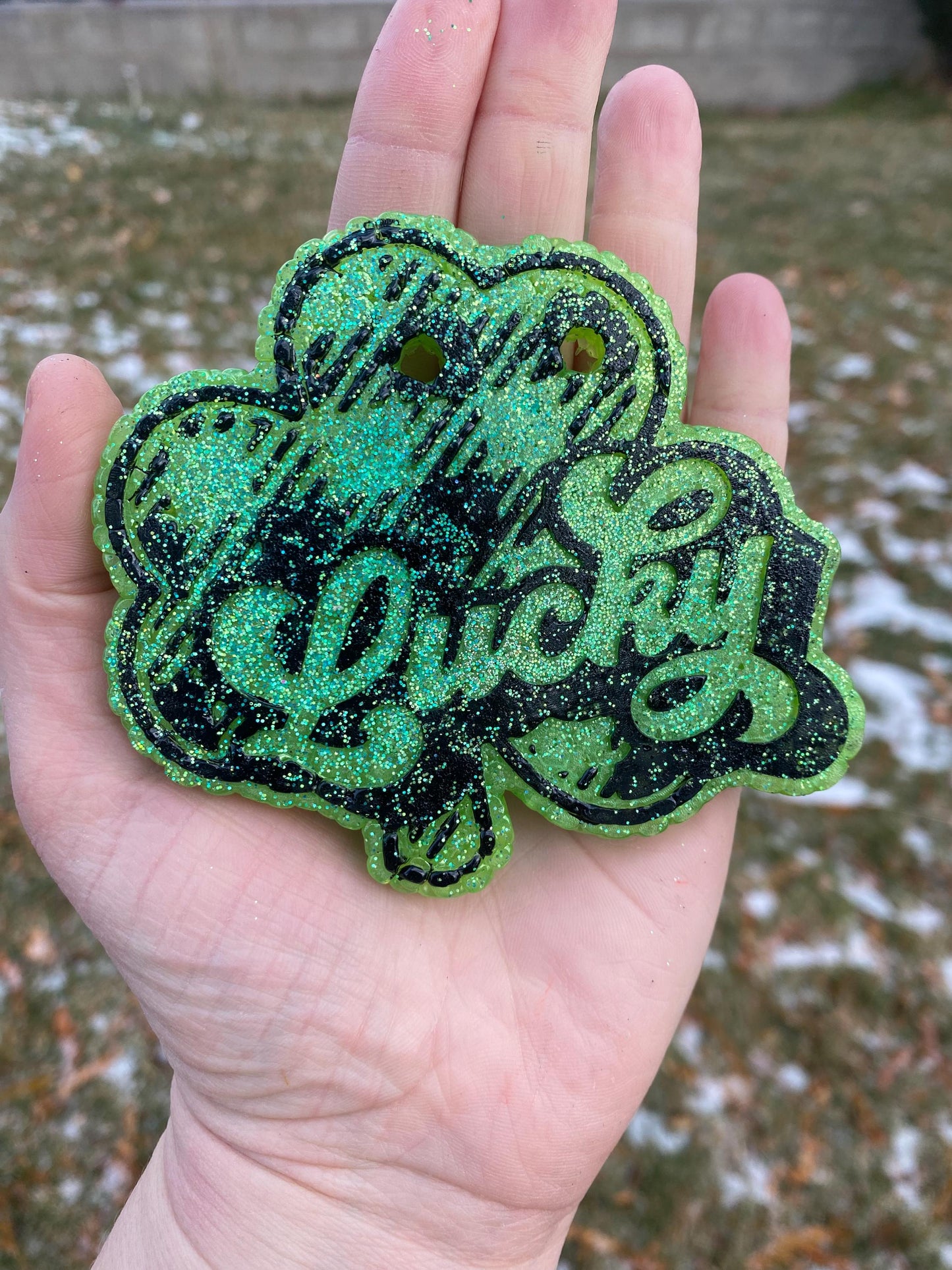 Plaid Lucky Shamrock Freshie Mold, smiling lucky clover freshie mold, St Patrick's day freshie mold, Irish freshie mold, silicone soap molds