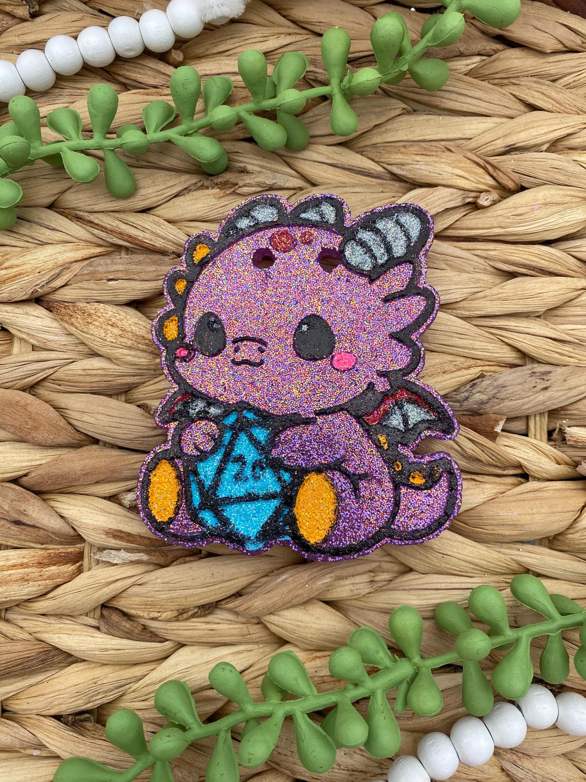 Dragon with Dice Freshie Mold, d20 freshie mold, dungeons and dragons freshie mold, pathfinder freshie mold, nerdy freshie molds