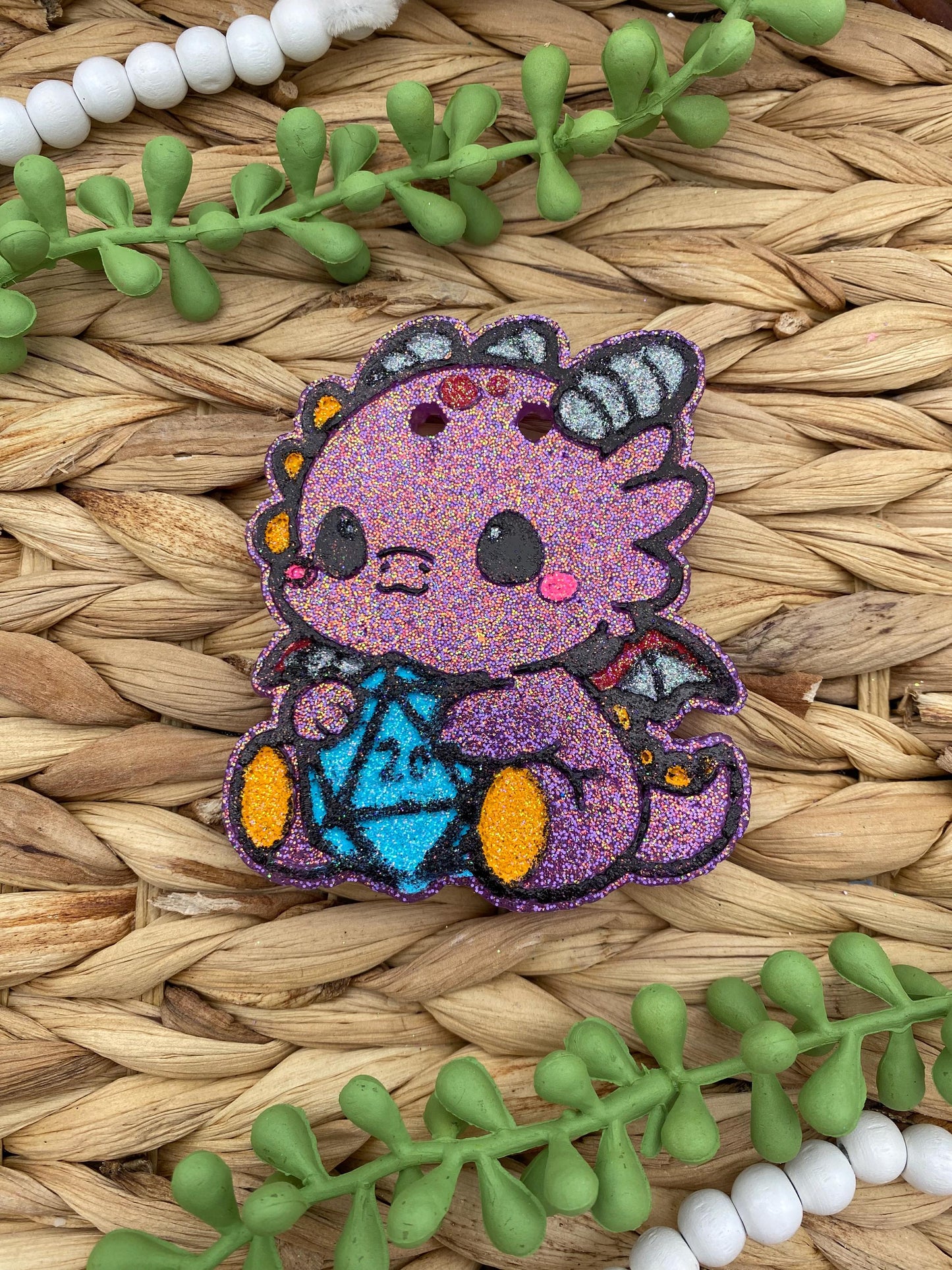 Dragon with Dice Freshie Mold, d20 freshie mold, dungeons and dragons freshie mold, pathfinder freshie mold, nerdy freshie molds