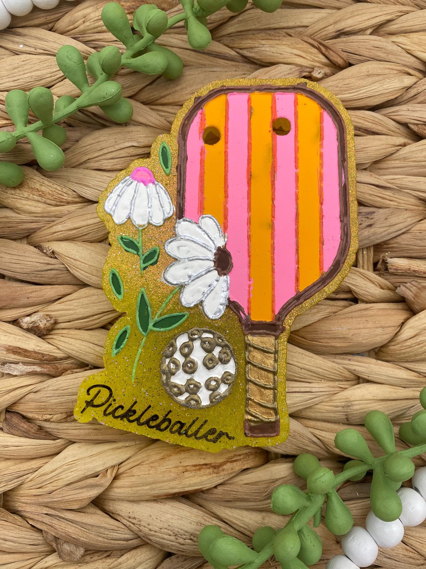 Pickleball Freshie Silicone Mold, sport aroma bead molds, summer sport freshie molds, girly coquette pickleballer mold