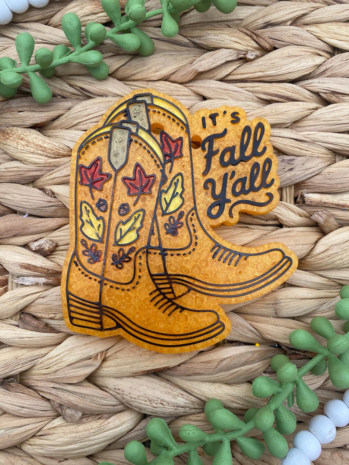Fall Cowboy Boots Freshie Mold, Leaves Freshie Mold, Western Fall Freshie Mold, It's Fall Y'all Freshie Mold, Cowboy Boot with Leaves Mold