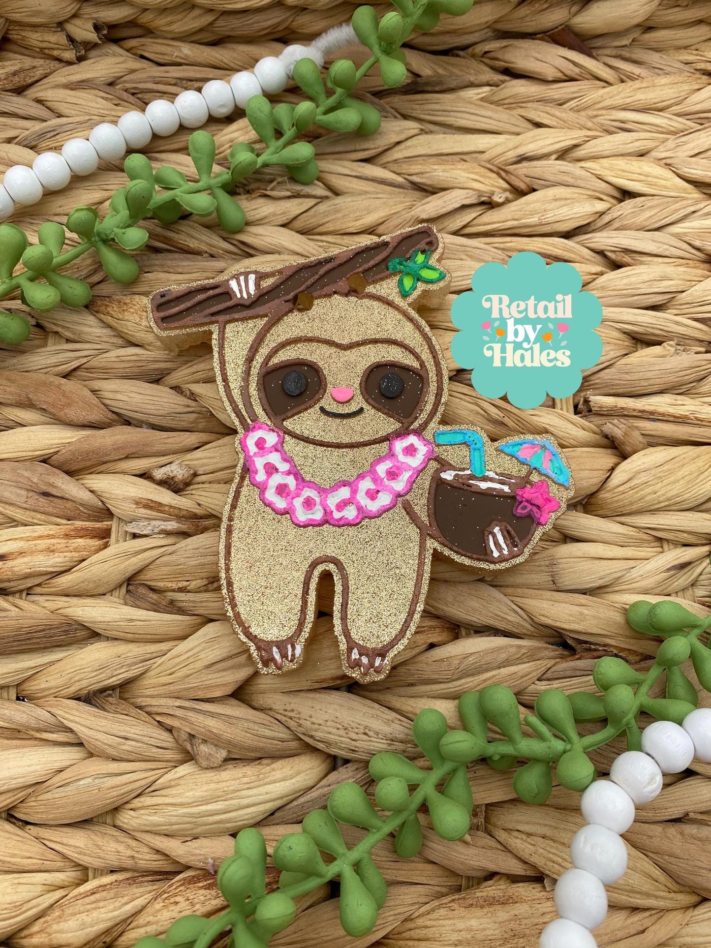 Summer Sloth Freshie Mold, coconut drink freshie mold, summer silicone molds, hanging sloth freshie mold, beach freshie mold