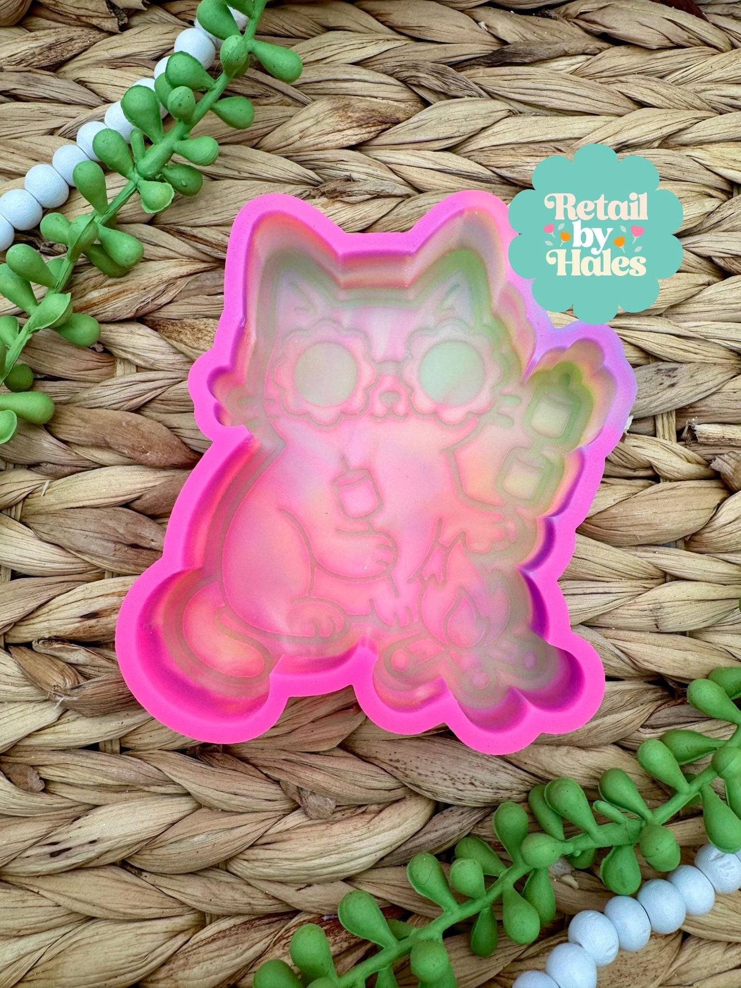 Campfire Cat Freshie Mold, Summer Freshie Molds, smore Freshie Mold, camping freshie Mold, animal freshie molds, campfire freshie, cat