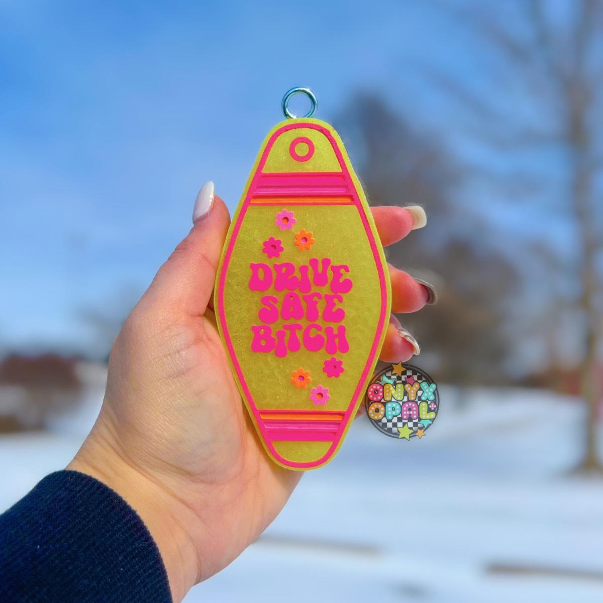 Drive Safe Bitch Motel Key Inserts Freshie Mold, for adult car freshie designs oven safe silicone mold for resin funny mold