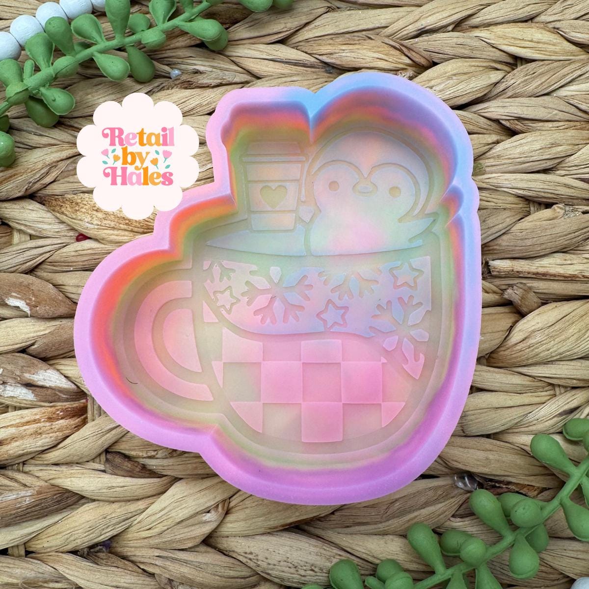 Penguin Coffee Freshie Silicone Mold, freshie making supplies, coffee mold, winter freshie molds, christmas coffee freshie mold, coffee shop