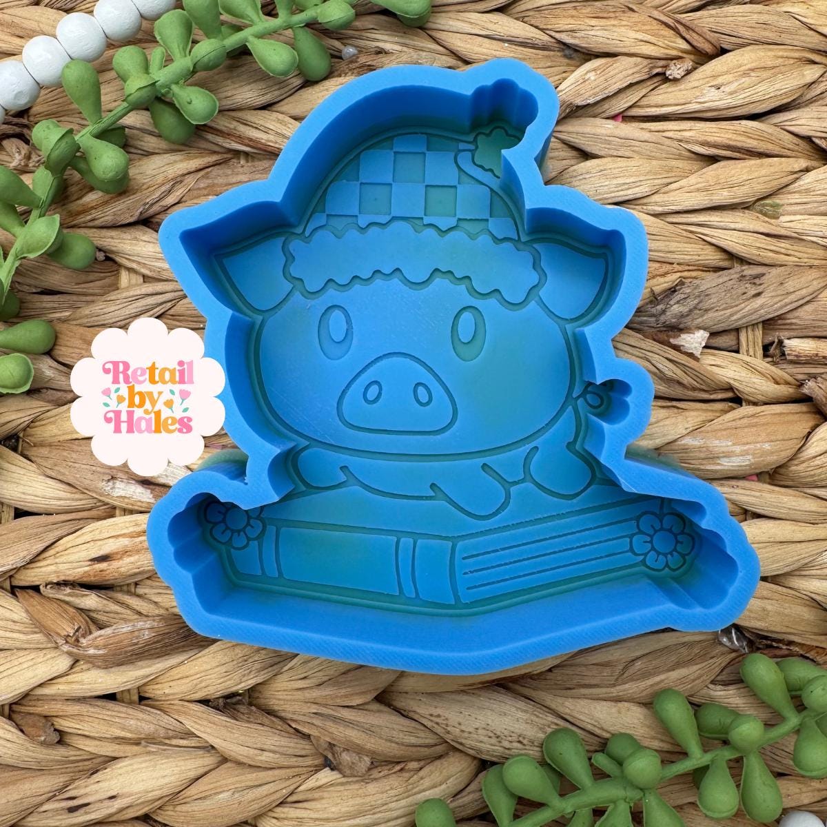 Christmas Pig Book Stack Freshie Mold, Reading Christmas freshie mold, winter book freshie mold, cozy reading winter freshie mold