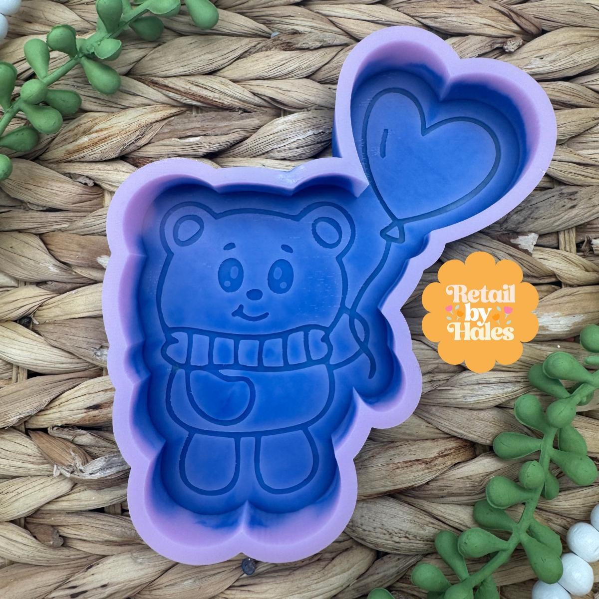 Teddy Bear with Heart Balloon Freshie Mold, valentine's day soap mold, heart freshie mold, valentine freshie mold, teddy bear freshie mold