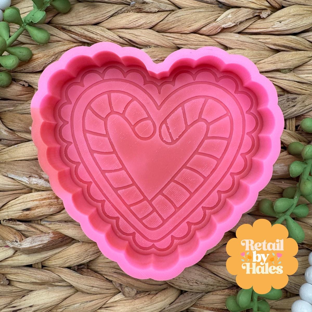 Candy Cane in Heart Frame Freshie Mold, Christmas coquette freshie mold, candy cane freshie mold, christmas frame freshie molds
