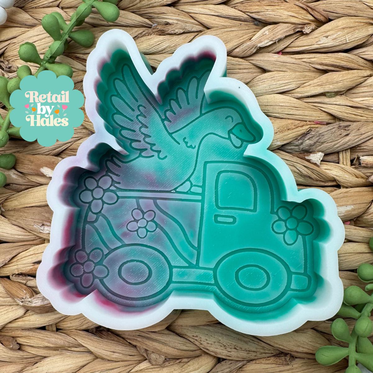 Goose in Truck freshie mold, spring goose freshie mold, silly goose soap mold, duck freshie mold, spring truck freshie mold