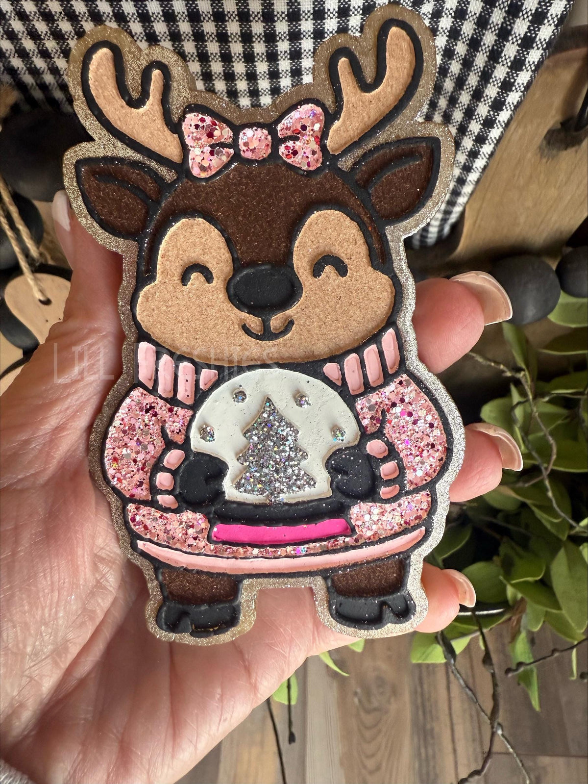 Reindeer with Snowglobe Freshie Mold, freshie making supplies, Christmas freshie mold, santa clause silicone mold, winter freshie mold