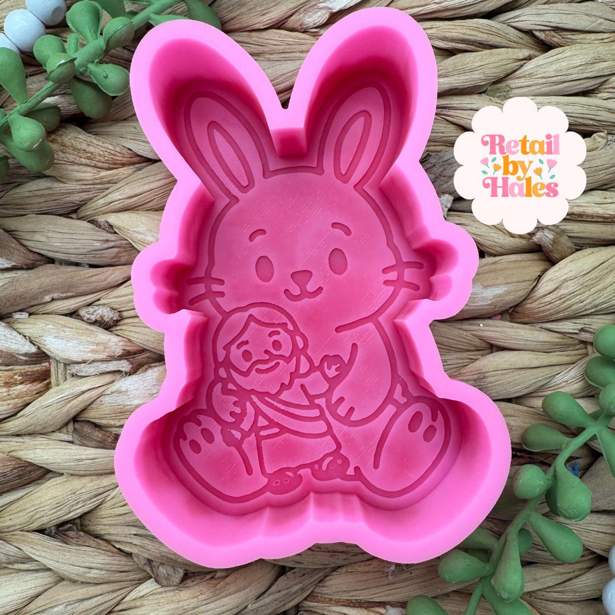 Bunny with Jesus Doll Freshie Mold for easter, car freshie design oven safe silicone cross mold for wax, cross easter mold for bath bombs