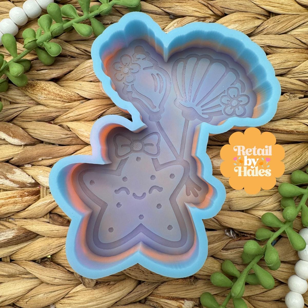 Sea Star With Shell Balloons Freshie Silicone Mold, ocean freshie molds, cutesy soap mold, starfish freshie mold
