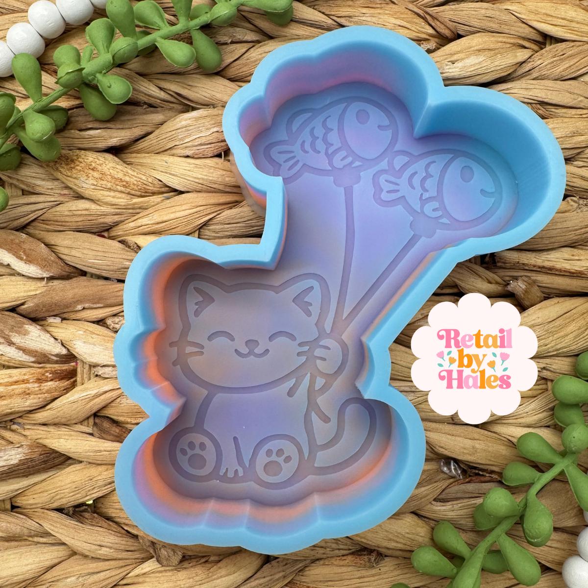 Kitten with Balloons Freshie Mold, aroma bead molds, freshie making supplies, animal freshie molds, cat soap mold