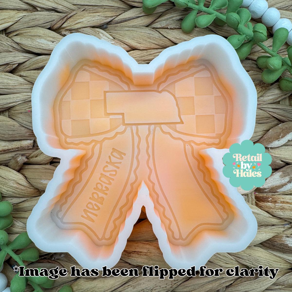 Nebraska Bow Freshie Mold, Home State Freshie Molds, USA Freshie Molds, Beginner Aroma Bead Molds, Nebraska State Freshie Mold