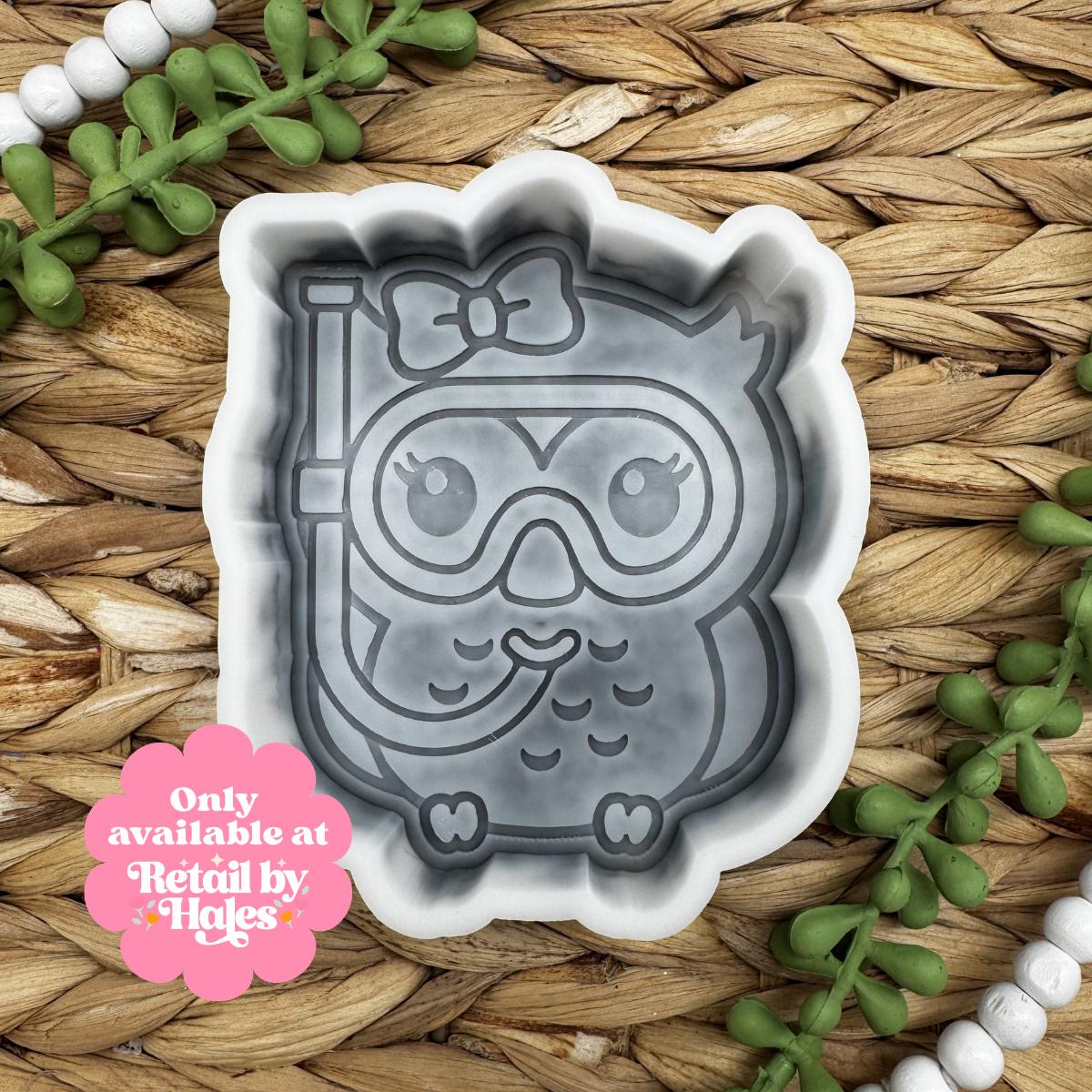 Snorkel Owl Freshie Mold, Animal Freshie Mold for animal lovers, Owl bath bomb mold, for wax melts, Owl soap mold, Owl with bow freshie mold