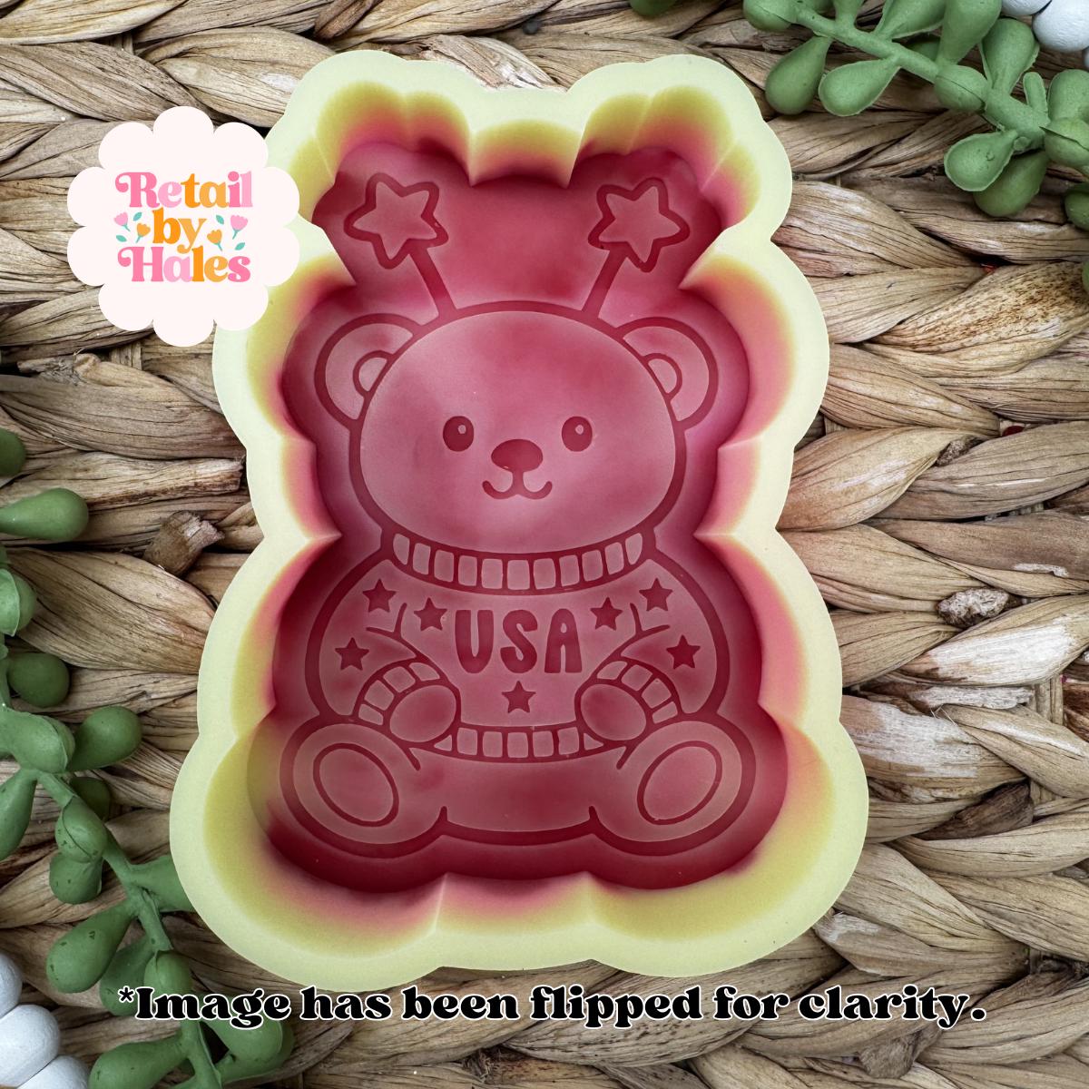 Fourth of July Teddy Bear Freshie Mold, Summer Freshie Molds, fourth of July Freshie Mold, patriotic Silicone Mold, America freshie mold