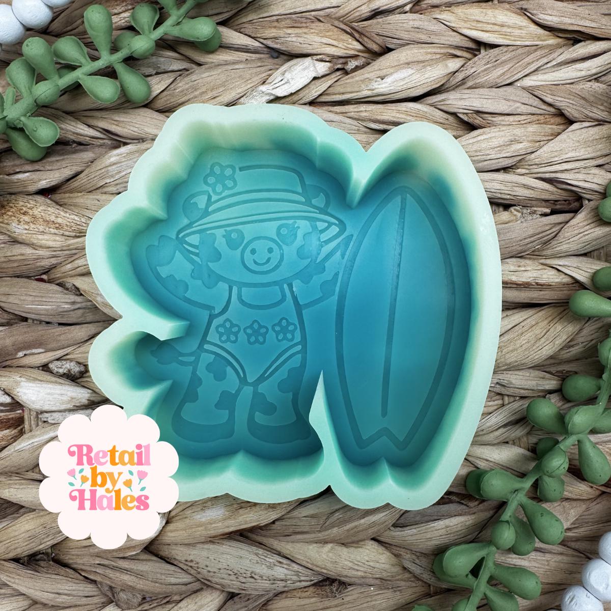 Surfing Cow Freshie Mold, cow with surfboard freshie mold, summer freshie mold, beach freshie mold, surfing freshie mold, vacation freshie