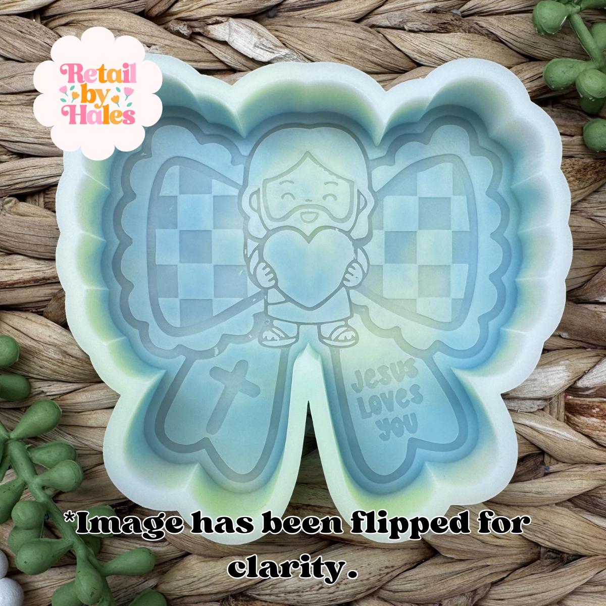 Jesus Loves You Bow freshie mold, christian silicone mold, easter soap mold, little Jesus freshie mold, easter freshie mold