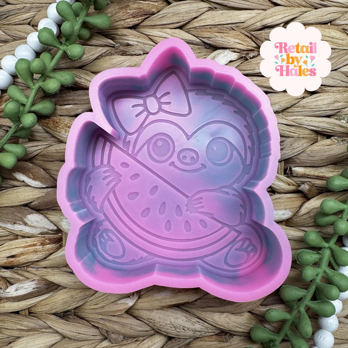 Sloth with Watermelon Freshie Mold, summer freshie molds, watermelon slice mold, watermelon soap mold, Sloth freshie mold, fruit freshie