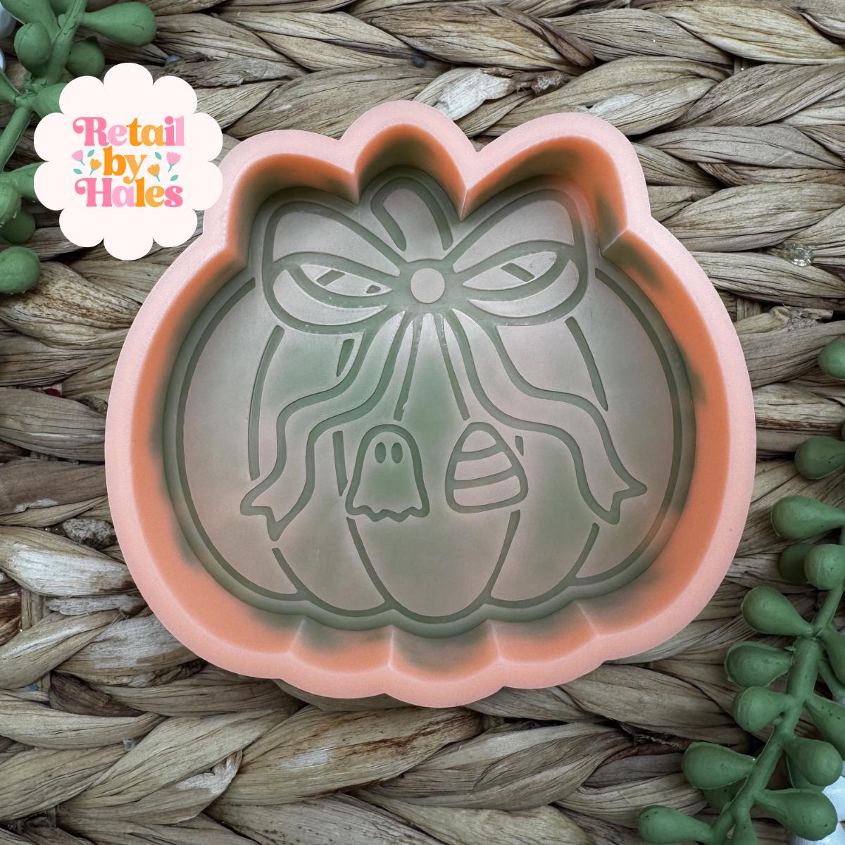 Pumpkin with Ghost and Candy Corn Freshie Mold, Fall Freshie Mold, ghost pumpkin Mold, cute fall freshie mold, Halloween freshie molds