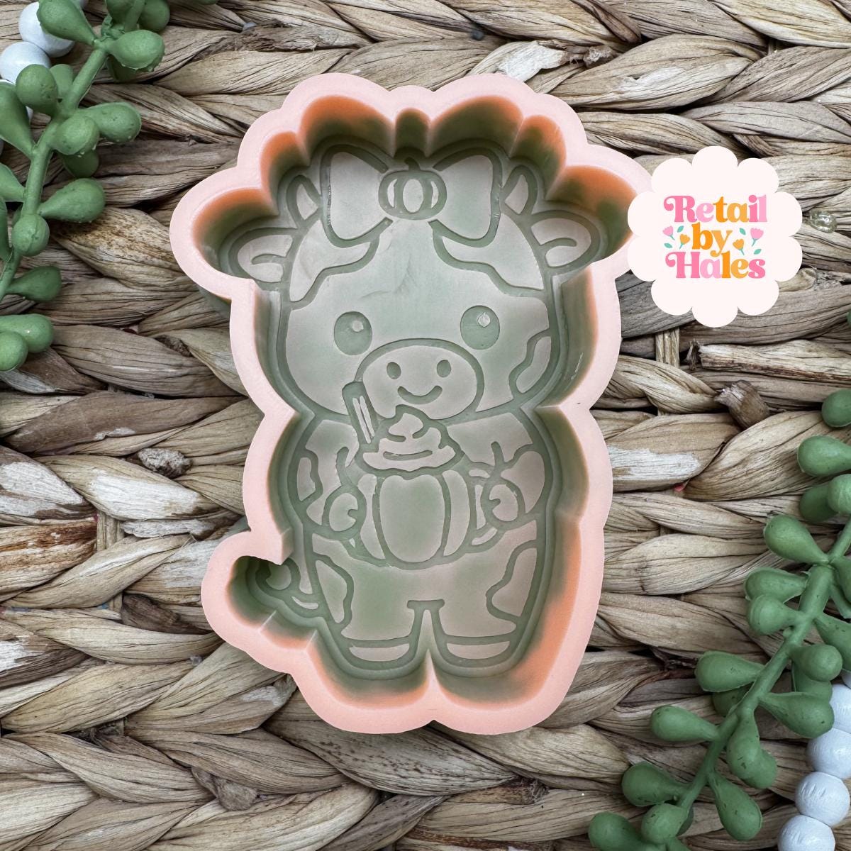 Cow with Pumpkin Latte Mold, Freshie Mold, Fall Freshie Mold, cute fall mold, Autumn cow molds, pumpkin spice freshie mold, pumpkin mold