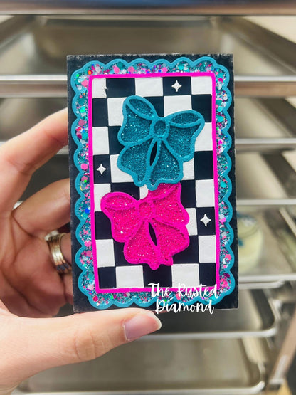 Bows with Checkerboard Frame LONG RECTANGLE Insert Freshie Mold
