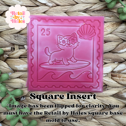 Cat Surfing Stamp Square INSERT Freshie Mold