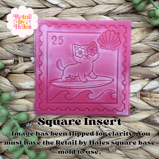 Cat Surfing Stamp Square INSERT Freshie Mold