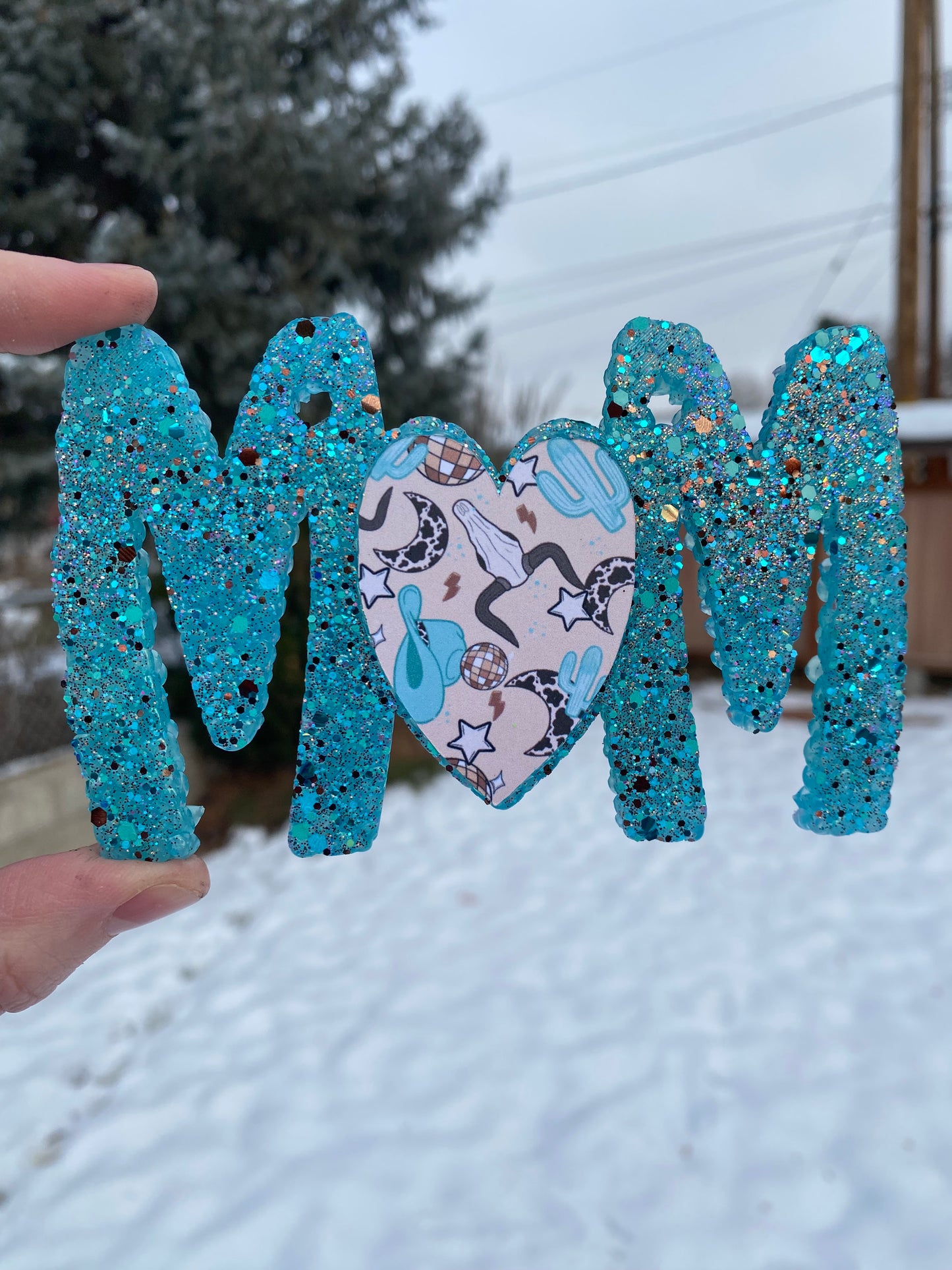 Western Mom Patterned Heart Freshie