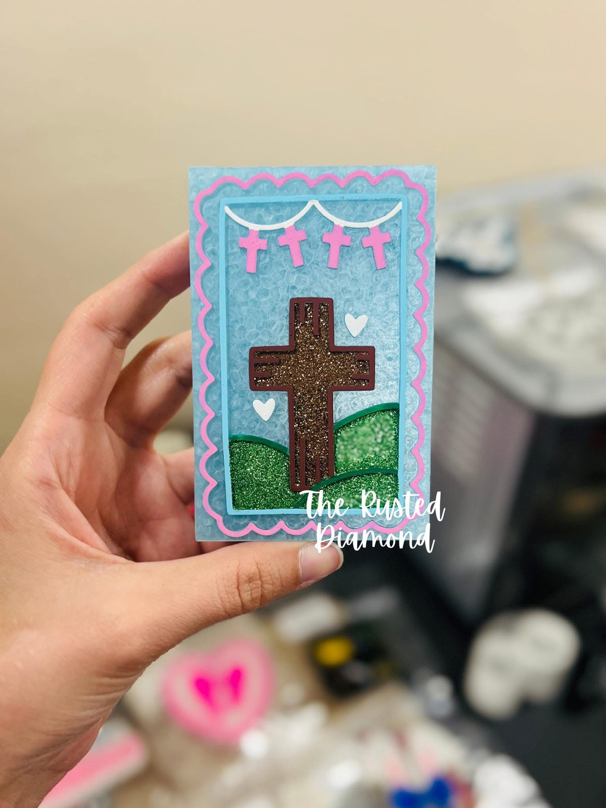 Cross on Hill LONG RECTANGLE Insert Freshie Mold