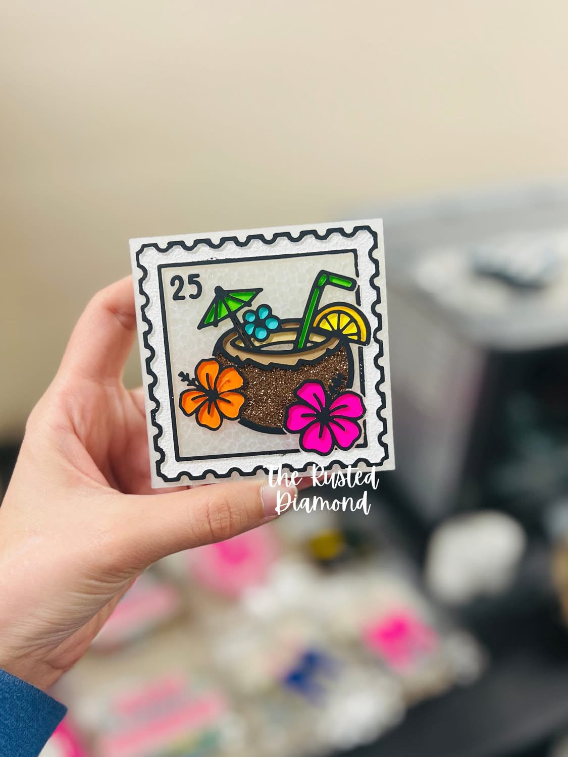 Coconut Drink Stamp Square INSERT Freshie Mold