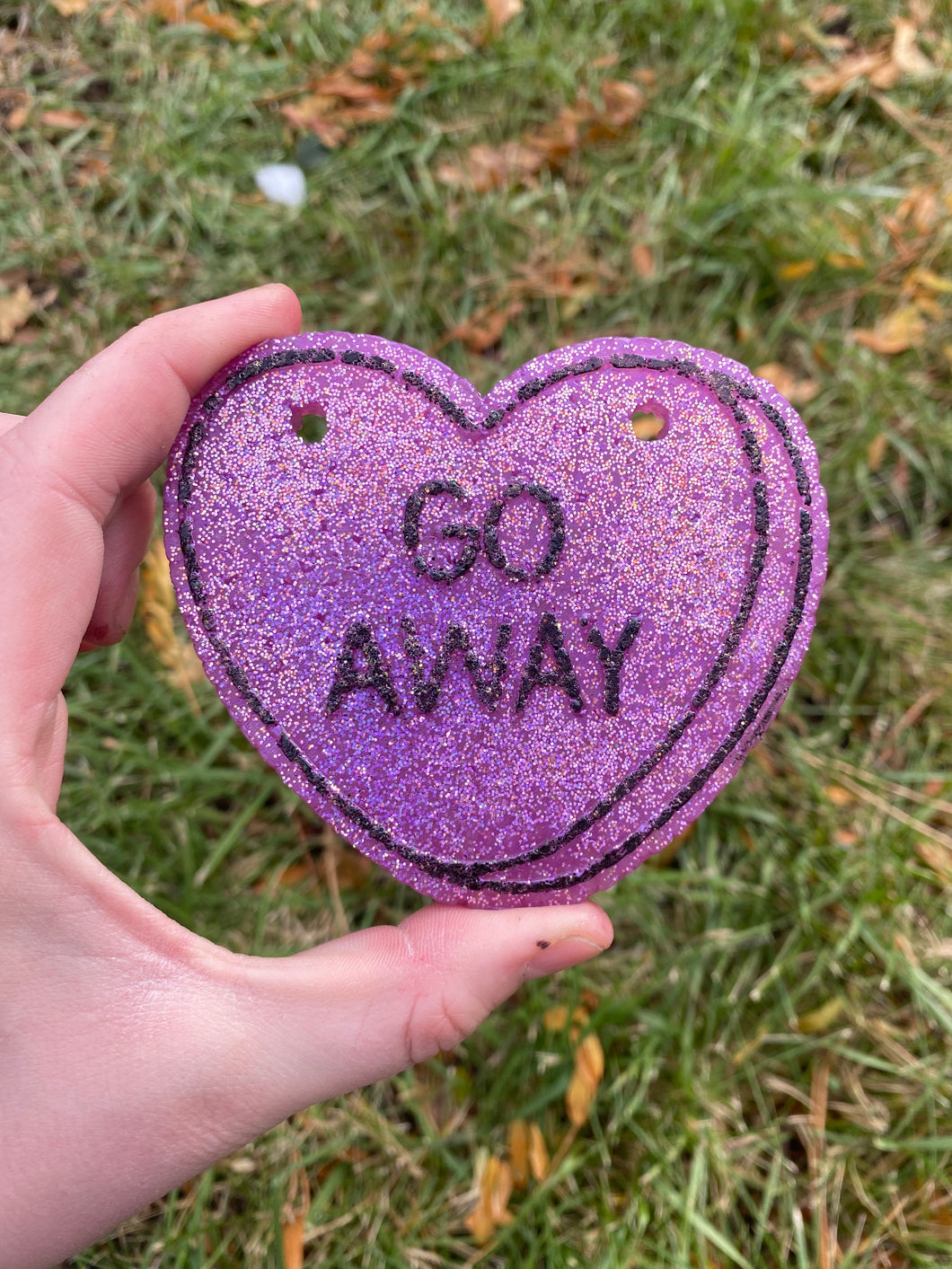 Go Away Conversation Heart Freshie