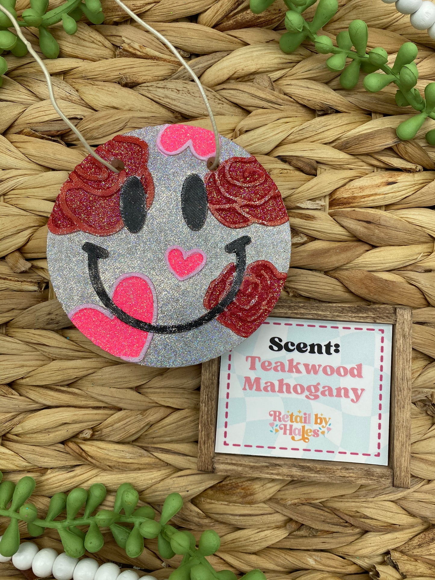 286- CLEARANCE Roses and Heart Valentine Smile- Teakwood Mahogany