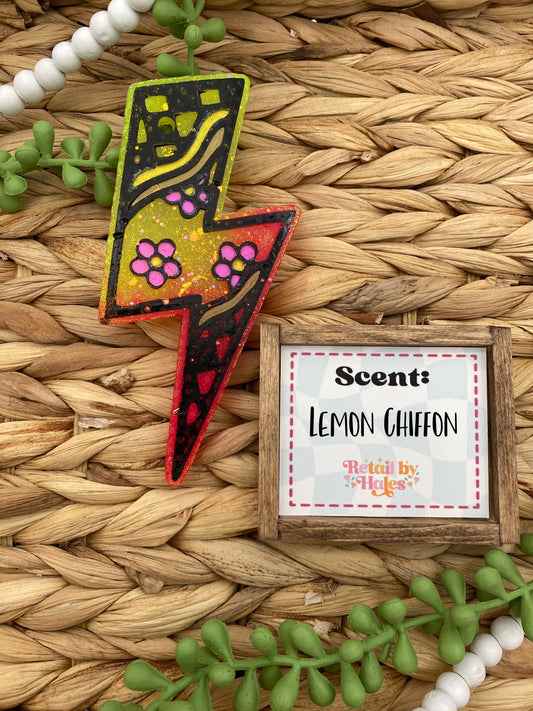 19- Floral Lightning Bolt - Lemon Chiffon - checkerboard, flowers, spring, summer
