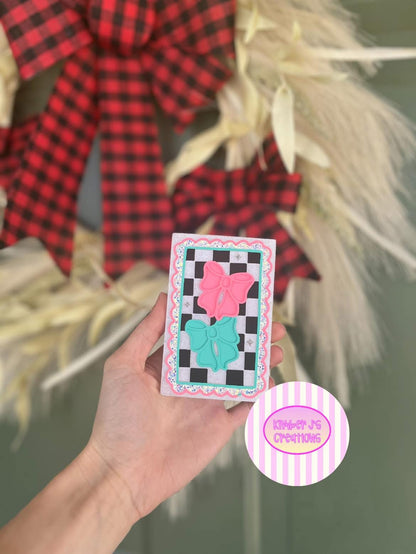 Bows with Checkerboard Frame LONG RECTANGLE Insert Freshie Mold