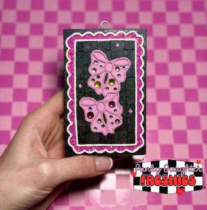 Bows with Checkerboard Frame LONG RECTANGLE Insert Freshie Mold