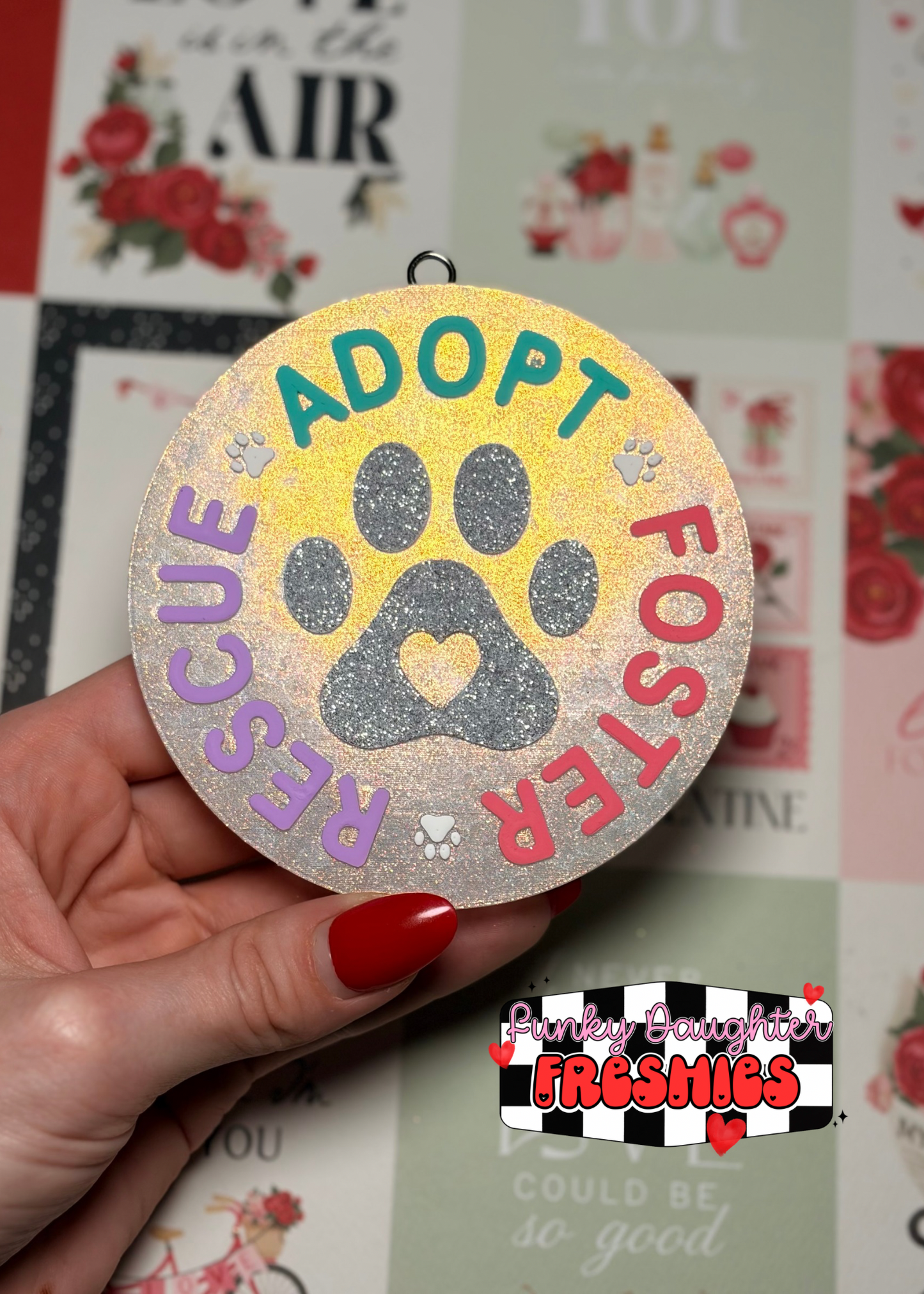Rescue Adopt Foster with Heart Round Insert for Circle Freshie Mold