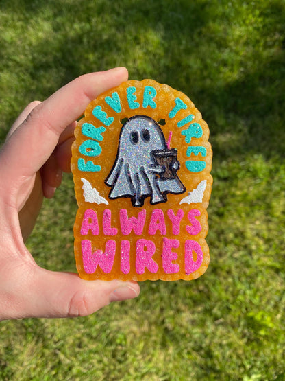 Forever Tired Always Wired Ghost Mold, Halloween Freshie Mold, Fall Coffee Freshie Mold, Ghost Silicone Mold, Coffee Shop Freshie Mold