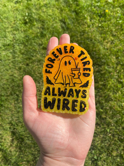 Forever Tired Always Wired Ghost Mold, Halloween Freshie Mold, Fall Coffee Freshie Mold, Ghost Silicone Mold, Coffee Shop Freshie Mold