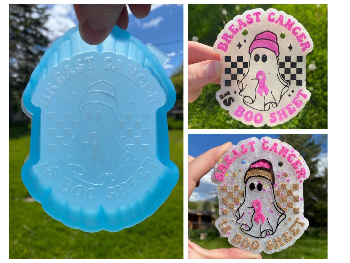 Breast Cancer is Boo Sheet Mold, Halloween Freshie Mold, Fall Freshie Mold, Ghost Silicone Mold, Coffee Shop Freshie Mold, Awareness Mold