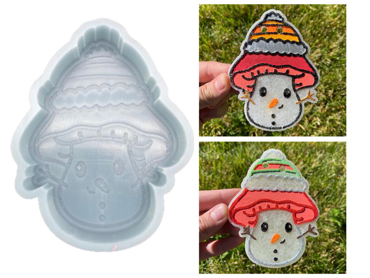 Snowman Mushroom Freshie Mold, freshie making supplies, Christmas freshie mold, cozy winter freshie molds, happy winter silicone molds