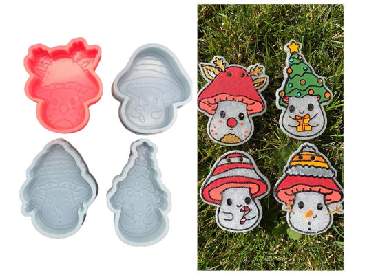Winter Mushrooms Freshie Silicone Mold Set, freshie making supplies, Christmas freshie mold, cozy winter freshie molds, happy winter molds