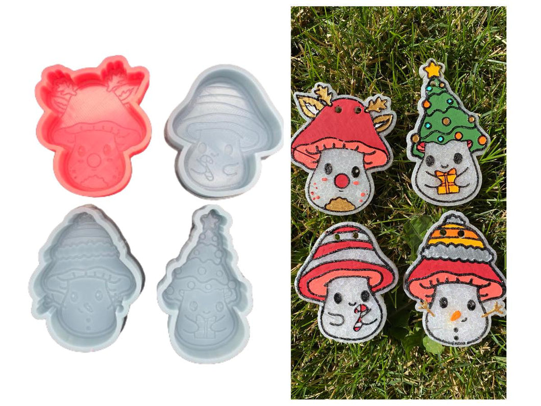 Winter Mushrooms Freshie Silicone Mold Set, freshie making supplies, Christmas freshie mold, cozy winter freshie molds, happy winter molds