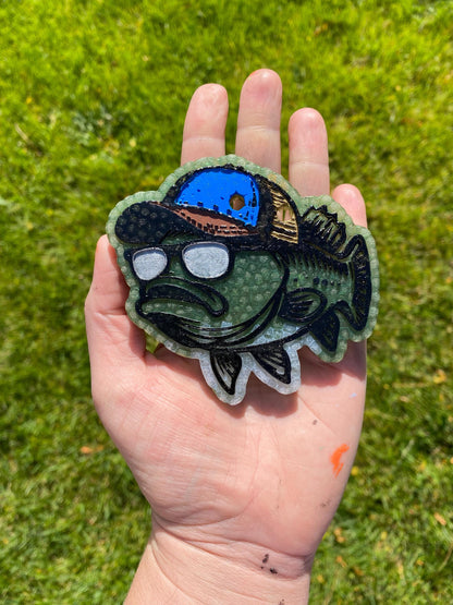 Fish with Baseball Cap Freshie Mold, bass freshie supplies, fishing silicone baking mold, freshie molds for men, fishing trip freshie mold